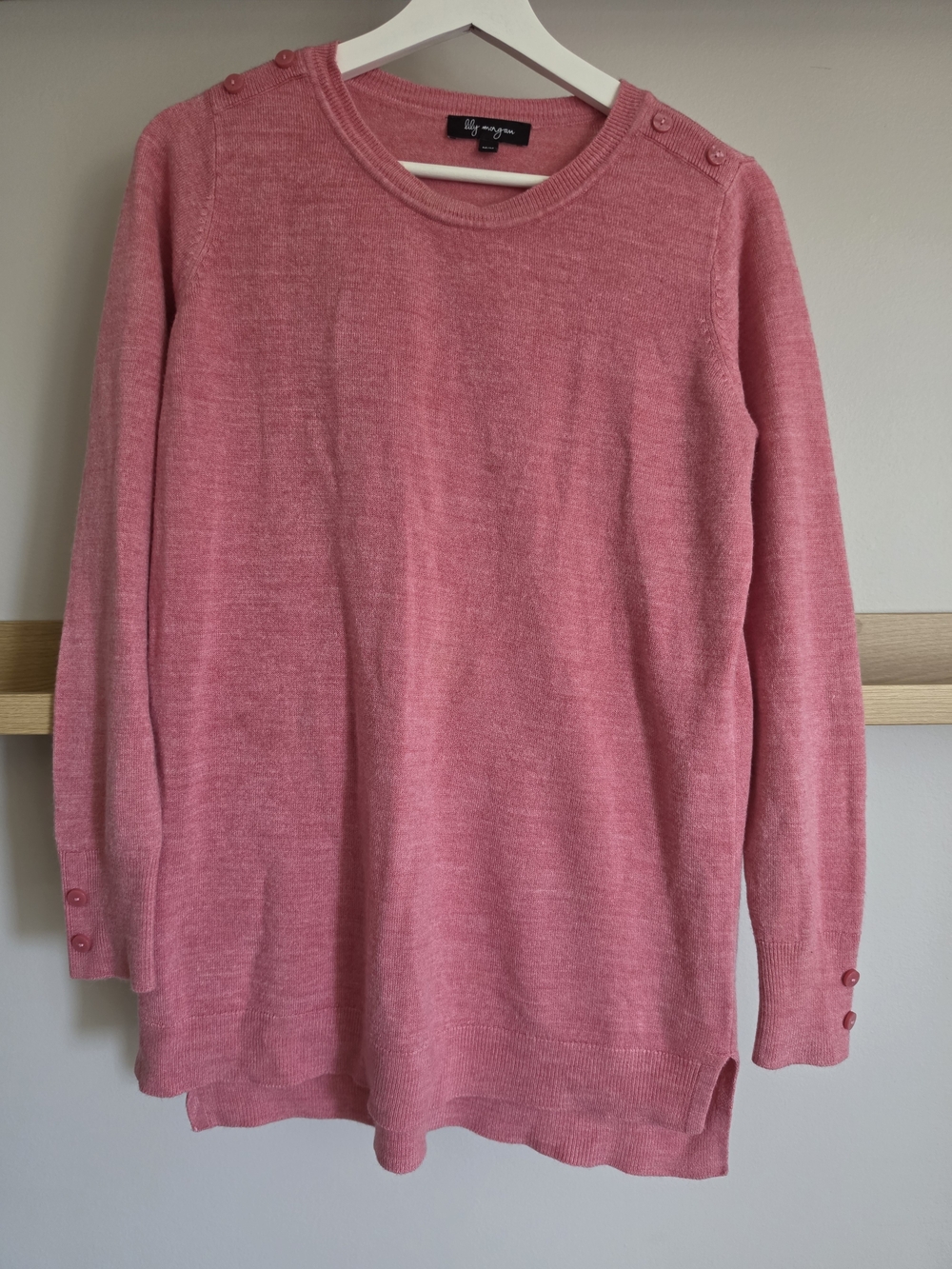 Lily & Me Pink Button-Accent Crewneck Sweater